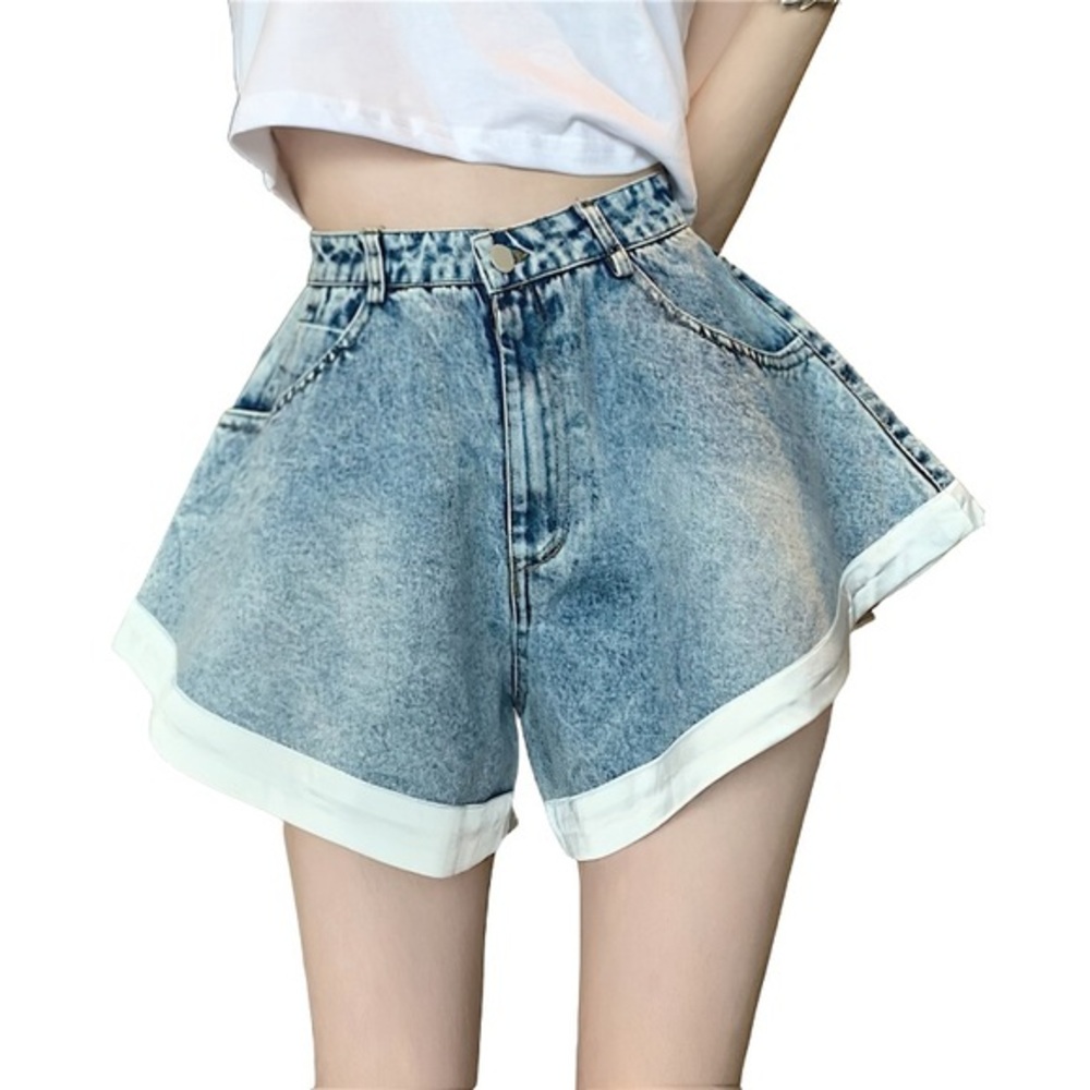 Micas COOL WOMEN'S DENIM MINI SHORTS / FASHION HIGH WAIST RUFFLE SHORTS CC12-10